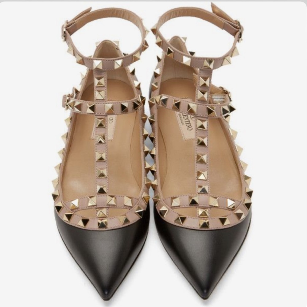 Valentino Garavani pointed toe rockstud caged ballerina flats size 38